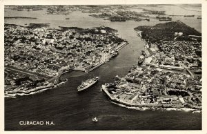 curacao, N.A, WILLEMSTAD, Air View of Harbor (1956) Salas RPPC Postcard