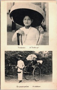 Vietnam Tonkinoise A Tonkin Girl A Rickshaw Hanoi Cochinchina Postcard C063