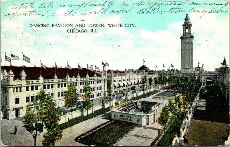 Vtg Tarjeta Postal 1908 Bailando Edificio Y Torre Blanco City Chicago Illinois Other 