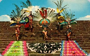 Mexico Aztec Folk Dances On The Side Of A Pyramid