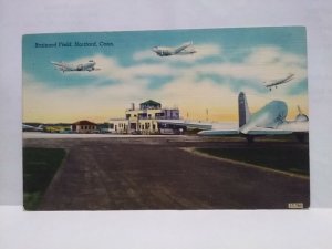 Hartford CT Brainard Field Airplanes flying around airport linen Postcard