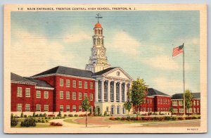 Trenton NJ~Main Entrance~Trenton Central High School~Vintage Linen Postcard
