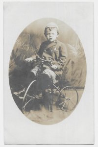 Young Boy Riding Tricycle Unmailed CYKO Real Photo Post Card RPPC c1910