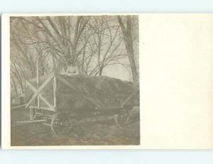 Pre-1930 rppc FARMING - OLD FARM WAGON WITH SIDE RACKS LOADED WITH CROP r6222