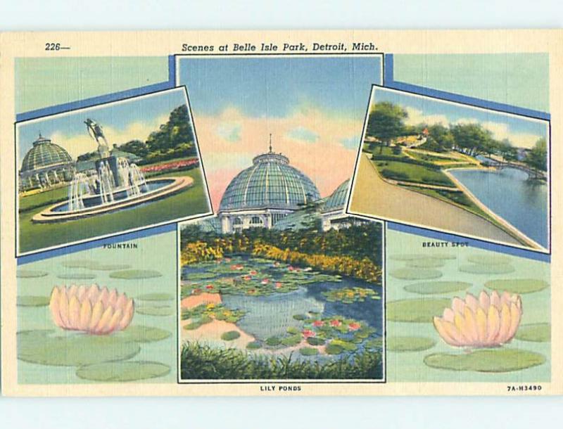 Unused Linen PARK SCENE Detroit Michigan MI hk6330