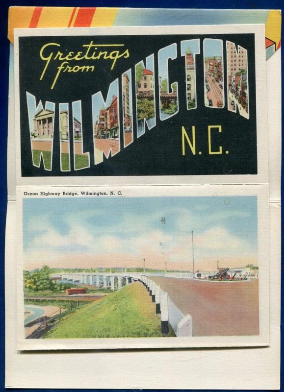 Wilmington North Carolina skyline 1940s linen postcard folder 