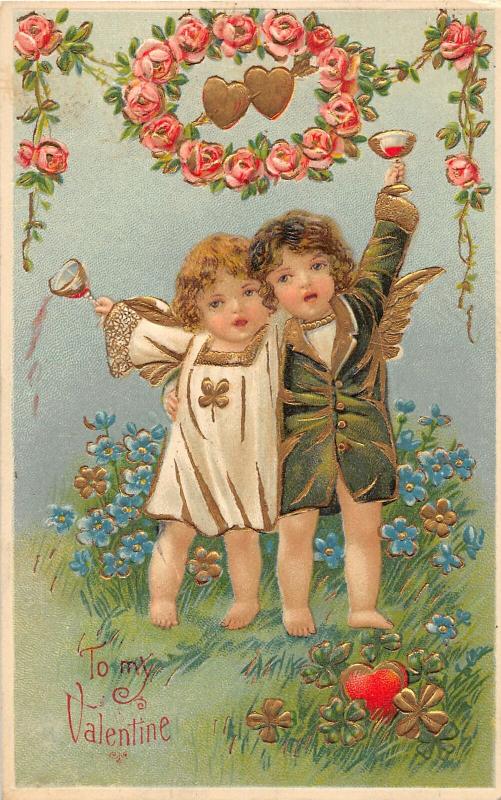 F12/ Valentine's Day Love Holiday Postcard c1910 Gold-Lined Fancy Kids 11