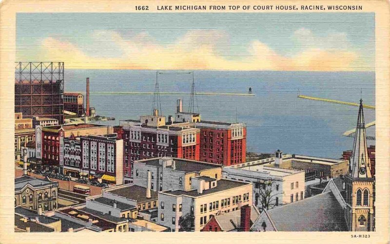 Lake Michigan from Court House Racine Wisconsin linen postcard