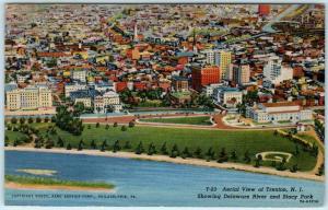 TRENTON, New Jersey  NJ   AERIAL VIEW Delaware River & Stacy Park 1948 Postcard