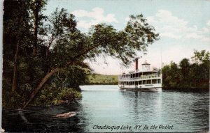 Chautauqua Lake NY in Outlet Steamship Boat c1907 Sherman NY Cancel Postcard E79