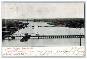 Green Bay Wisconsin WI Postcard Harbor Entrance Aerial View Ships 1906 Antique