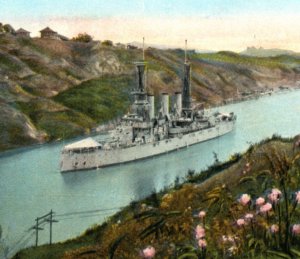 WWI USS Rhode Island Battleship Navy Postcard Ship Panama Canal
