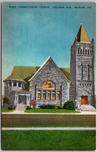 First Presbyterian Church College Avenue Beaven Pennsylvania Grounds Postcard