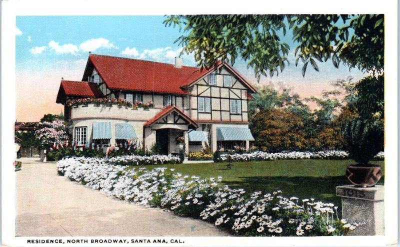 SANTA ANA, CA California    MANSION on North BROADWAY  c1920s  Postcard