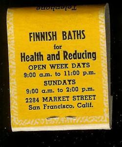 FINNISH BATHS San Francisco 1940's Full Unstruck Matchbook