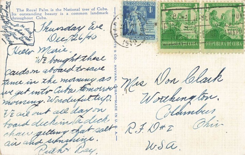 Vintage Linen Postcard Royal Palms Cuba Tropical Scene 1940