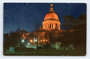 Night View State Capitol Building Jackson Mississippi MS UNP Chrome Postcard N5