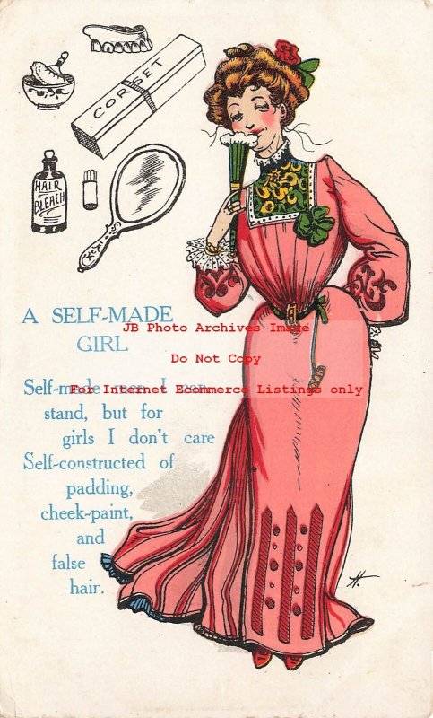 Artist Signed H, McLoughlin Bros, Self-Made Girl, Satire Comic of Woman