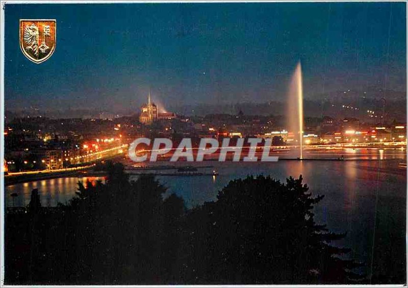 Postcard Moderne Geneva city at dusk
