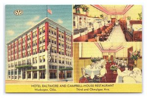 Hotel Baltimore & Campbell-House Restaurant Muskogee Oklahoma Postcard