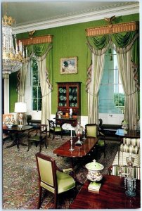 Watered silk covers the walls in the Green Room, White House - Washington, D. C.