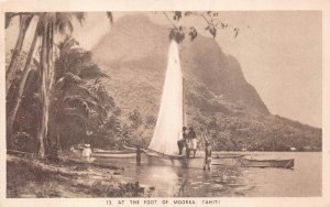 SHIP AT THE FOOT OF MOOREA TAHITI POSTCARD (c. 1920s)