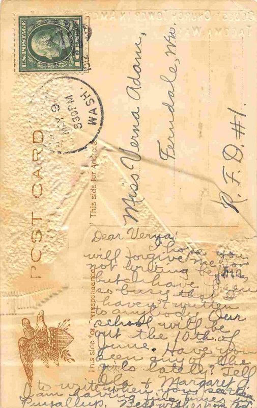 Oldest Church Tower America Tacoma Washington Bas Relief Embossed 1912 postcard 