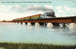 Circa 1908  Union Pacific Train Crossing the North Platte River,  Nebraska  PC