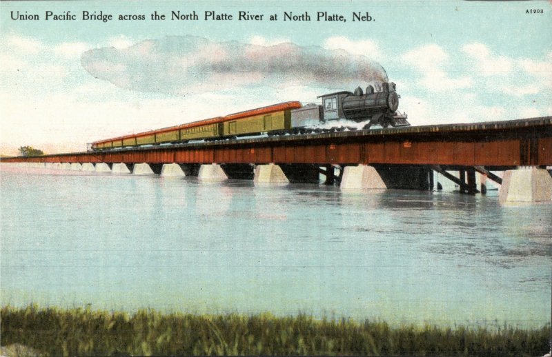 Circa 1908  Union Pacific Train Crossing the North Platte River,  Nebraska  PC