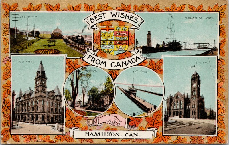 Hamilton Ontario Best Wishes from Canada Patriotic Postcard F74