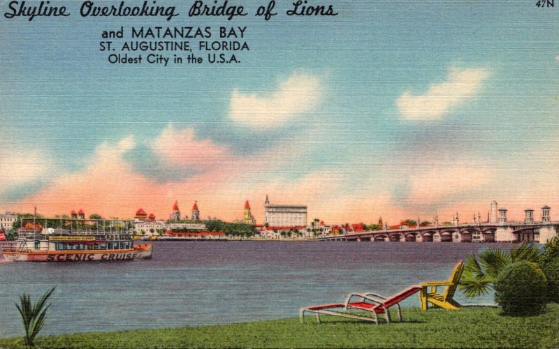 Florida St Augustine Skyline Overlooking Bridge Of Luions and Matanzas Bay