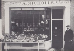 Nichols Florists Grocers Fruit Shop Hitchin High Street Hertfordshire Postcard