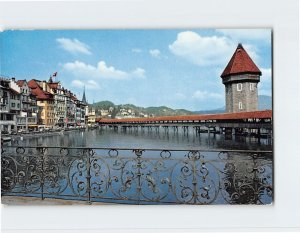 Postcard Chapel-bridge with Water-Tower, Lucerne, Switzerland