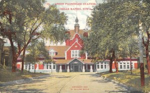 Union Passenger Railroad Station, Cedar Rapids, Iowa Train Depot 1908 Postcard
