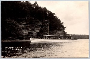 Vtg Lower Dells Wisconsin WI Giant Turtle Chippewa Boat RPPC Real Photo Postcard