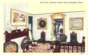 Back Parlor Abraham Lincoln's Home Springfield IL Vintage Linen Postcard
