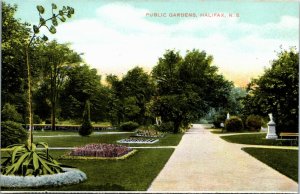 Postcard NS Halifax Public Gardens Alley Benches Statues Flower Beds ~1910 K48