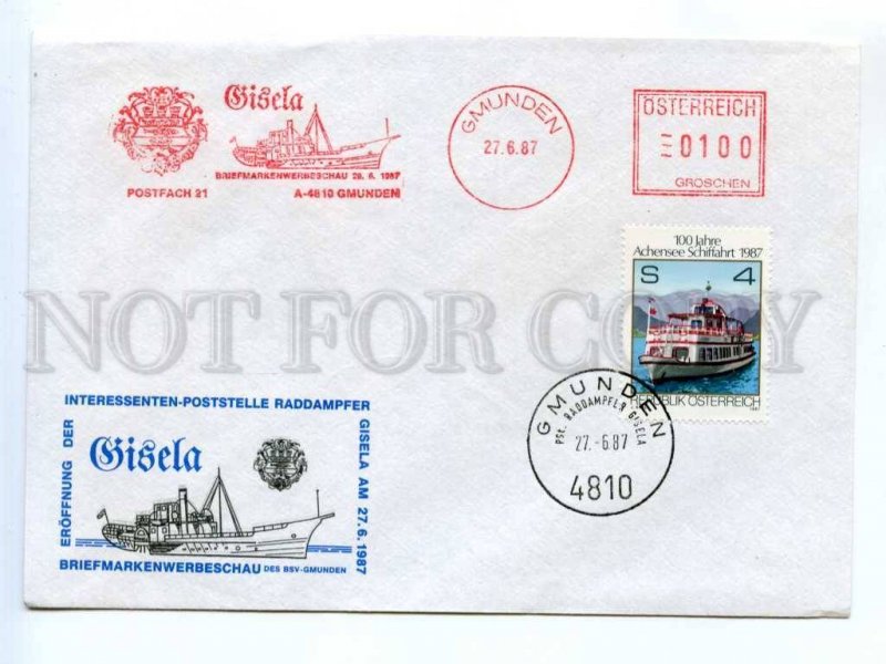 417906 Austria 1987 year Postage meter Gmunden river ship Gisela ship post COVER