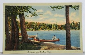 Michigan Greetings from Beulah Mich Gondola Boats on Lake View Postcard J16