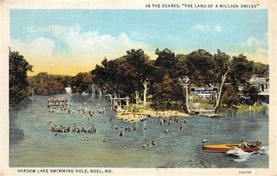 Shadow Lake Swimming Hole, Noel, Missouri Ozarks 1938 Vintage Postcard