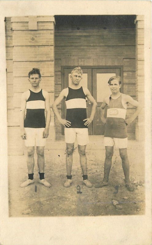 Postcard RPPC Sports Winners Track race Richie Barnett Delbert Van Cleve 23-1955