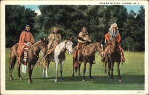 Lawton Oklahoma OK Kiowah American Indians on Horseback Vintage Postcard