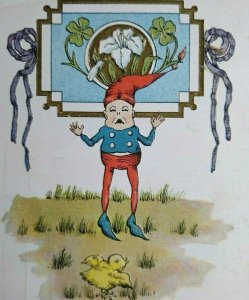 Easter Postcard Dwarf Elf Gnome Gets Scared HM Rose Antique Original 1912 Ottawa