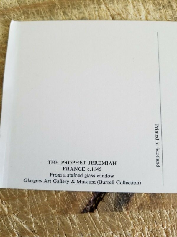 THE PROPHET JEREMIAH FROM STAINED GLASS WINDOW.VTG GLOSSY PAPER POSTCARD*P14