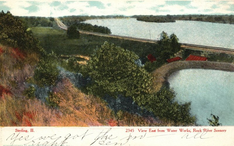 Vintage Postcard 1906 View East from Water Works Rock River Scenery Sterling ILL