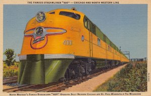 Chicago Northwestern CNW 400 Railroad Streamliner Train linen postcard