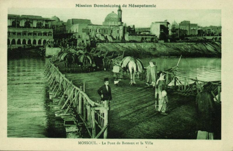 iraq, MOSUL MOSSOUL, Pontoon Bridge, Mosque, Islam (1920s) Mission Postcard (2)