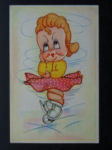 Children / Kute Kiddies ROLLER SKATING (8) GIRL IN A SPIN c1930s Postcard
