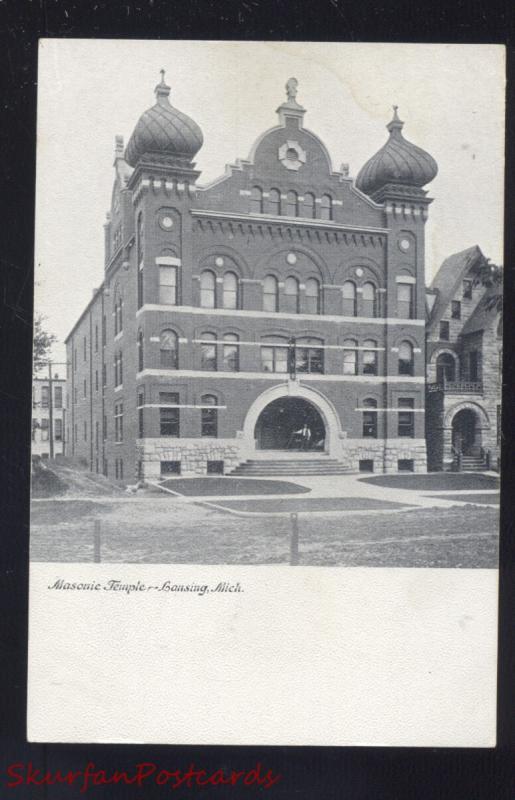 LANSING MICHIGAN MASONIC TEMPLE ANTIQUE VINTAGE POSTCARD 1906