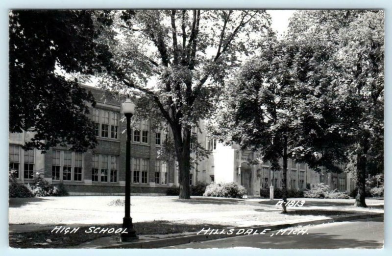 RPPC  HILLSDALE Michigan MI  HIGH SCHOOL ca 1940s Real Photo Postcard